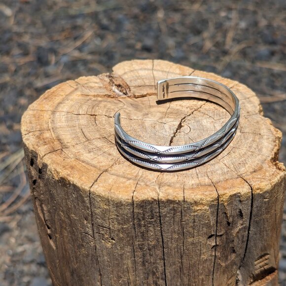 Navajo‎ Bracelet Sterling Silver 3-Stacked Look Design Jewelry Sz 6.5*** - Picture 5 of 10